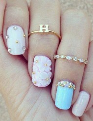 Pink & Blue Floral Nails 