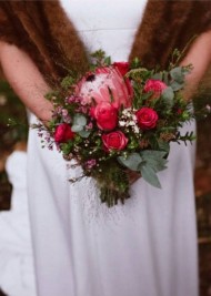 Red Rose & Protea Wedding Bouquet