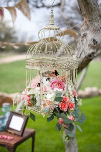 Hanging Floral Birdcage 